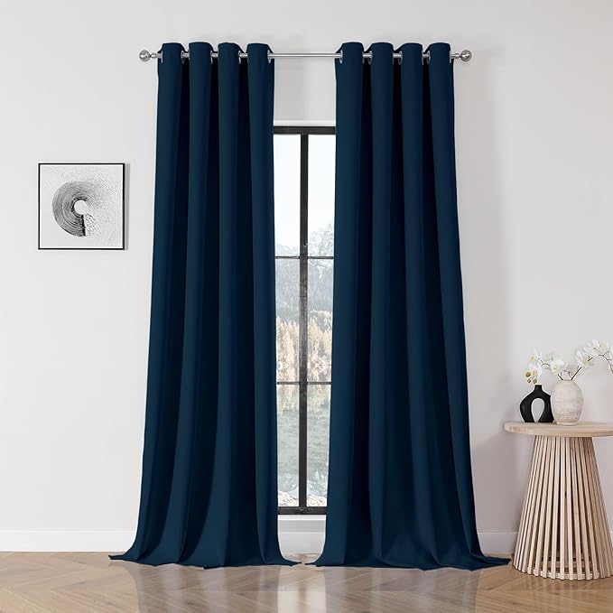 Joydeco Blackout Curtains 120 Inch Length 2 Panels Set, Thermal Insulated Long Curtains& Drapes 2 Burg, Curtains for Living Room Bedroom Window(Navy Blue, W52 x L120 Inch)