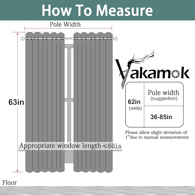 Yakamok Blackout Curtains Room Darkening Thermal Insulated Window Panels,Solid Grommet Top Drapes for Bedroom/Living Room(62Wx63L, Black, 2 Panels)