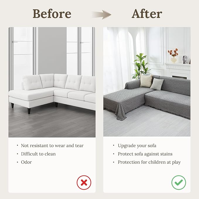 HOMERILLA Sectional Couch Covers for Sectional Sofa L Shaped Sofa Cover Blanket 2 Pieces L Shape Furniture Protector for Pets Dogs (Light Grey, XXX-Large)