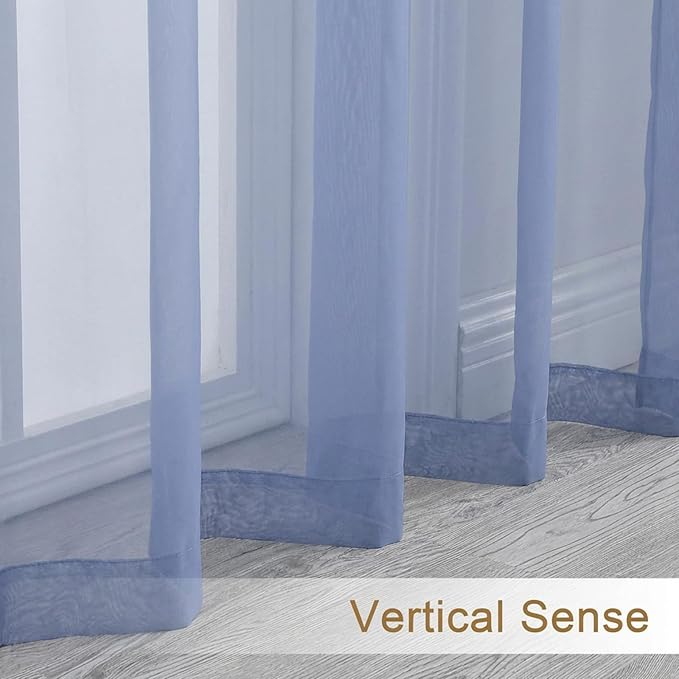 Chyhomenyc Sheer Curtains 45 Inch Long 2 Panels - Light Filtering Short Soft Airy Short Cafe Curtains, Modern Rod Pocket for Dinning Living Room Bedroom, 42Wx45L Inches, Denim Blue