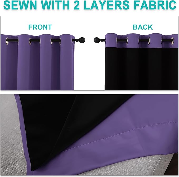 NICETOWN Lilac Purple Full Shade Curtain Panels, Pair of Thermal Insulated & Energy Efficiency Blackout Curtains for Living Room Windows, Lined Silky Performance Window Dressing (37" Wide x 84" Long)