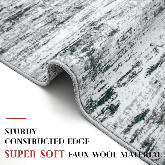 Lansny Modern Abstract Runner Rug 2x6, Black Grey White Washable Kitchen Runner Non-Slip Soft Hallway Rug Runner Thin Print Faux Wool Carpet for Entryway Bedroom Laundry Room Indoor Home Decor