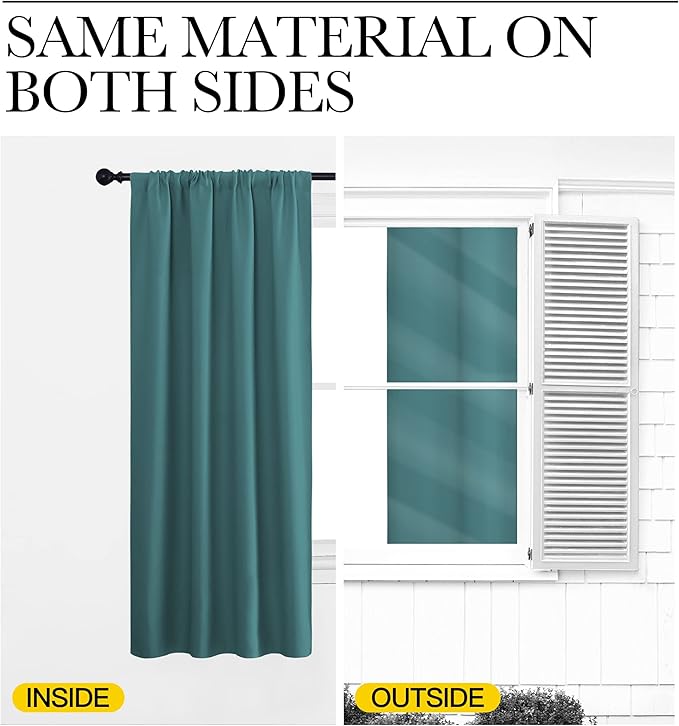 NICETOWN Window Curtains Blackout Drapes - Thermal Insulated Solid Rod Pocket Blackout Curtains/Draperies for Living Room (Sea Teal, One Pair, 42 by 45-Inch)