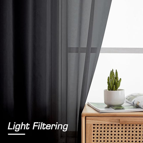 Aiyufeng 2 Pack: Basic Black Sheer Curtain Drapes for Living Room 84 Inch Length 2 Panels, Light Filtering Voile Drapes for Bedroom, Patio, Sliding Door, Each 59" W x 84" L, Black