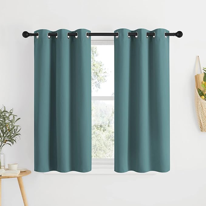 NICETOWN Modern Blackout Curtains Noise Reducing, Thermal Insulated and Privacy Room Darkening Drape Panels for Boy's Guest Room Door Small Short Window (Greyish Blue, 2 Panels, W34 x L48 -Inch)
