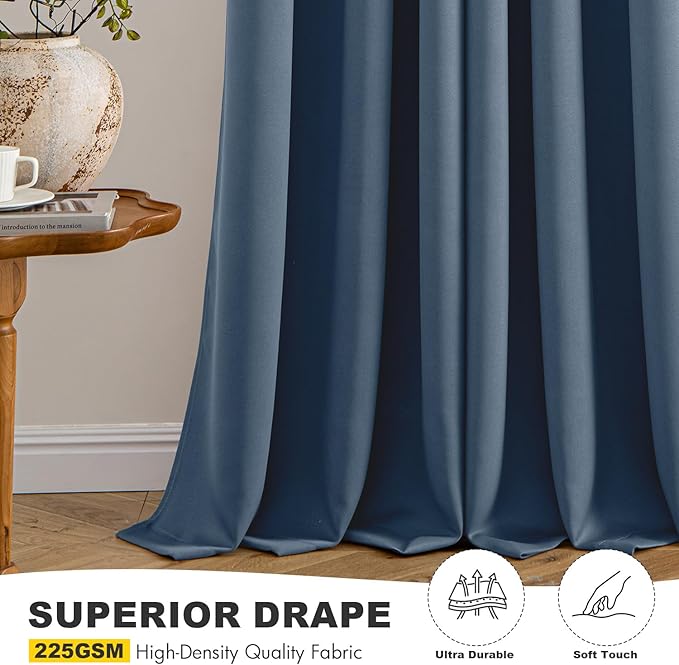 MIULEE Stone Blue Blackout Curtains for Bedroom Living Room 63 Inches Long 2 Panels, Thermal Insulated Room Darkening Drapes Solid Grommet Noise Reduction Light Blocking Window Treatments 34x63 Inch