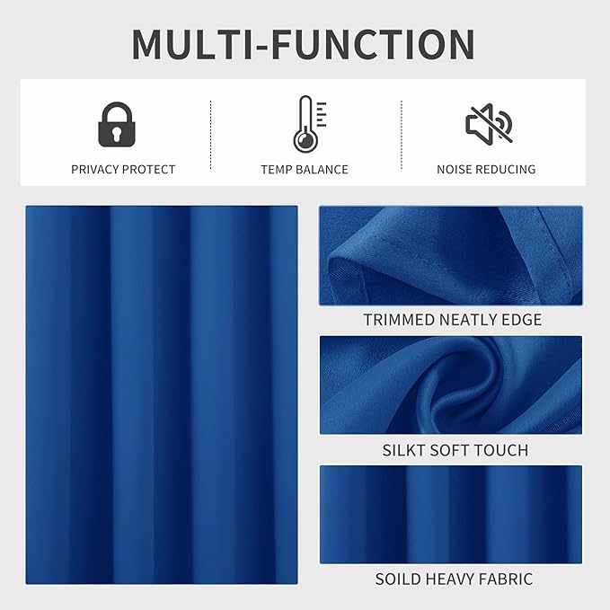 Joydeco Blackout Curtains 45 Inch Length 2 Panels Set, Thermal Insulated Long Curtains& Drapes 2 Burg, Room Darkening Grommet Drapes for Living Room Bedroom Window (W52 x L45 Inch, Royal Blue)