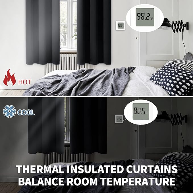 BGment Black Blackout Curtains for Bedroom 63 Inch Length 2 Panels Set, Room Darkening Light Blocking Thermal Insulated Grommet Window Drapes, Each Panel 46 Inch Wide