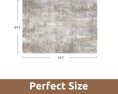 5 x 7 Area Rugs for Living Room, Machine Washable Non Slip Rug Ultra Soft Low Pile Indoor Carpet Modern Abstract Rugs for Bedroom Office Room Dining Room Beside, Beige