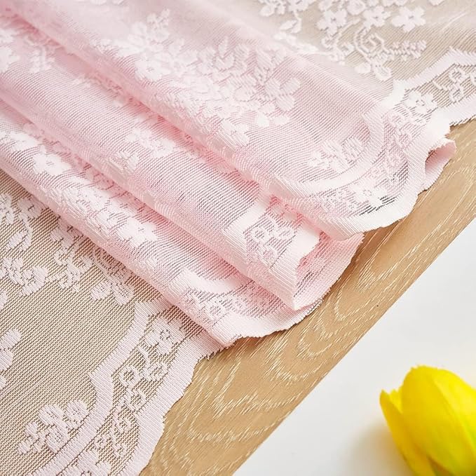 YJ YANJUN Vintage Lace Curtains 108 inches Long 2 Panels Cute Floral Pink Sheer Curtains for Sliding Door Backdrops Romantic Pricess Baby Girl Room Decor Light Filtering 52 x 108 Inch Light Pink