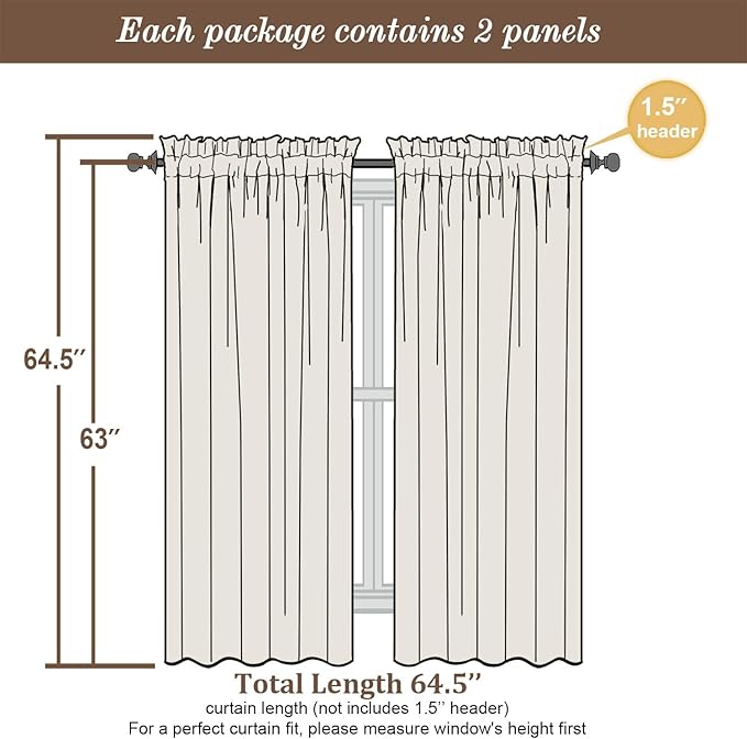 Chyhomenyc Light Green Sheer Curtains 63 Inches Long 2 Panels Set- Light Filtering Curtains for Bedroom, Soft Airy Voile Rod Pocket Living Room Window Drapes, 42Wx63L Inches, 2 PCS