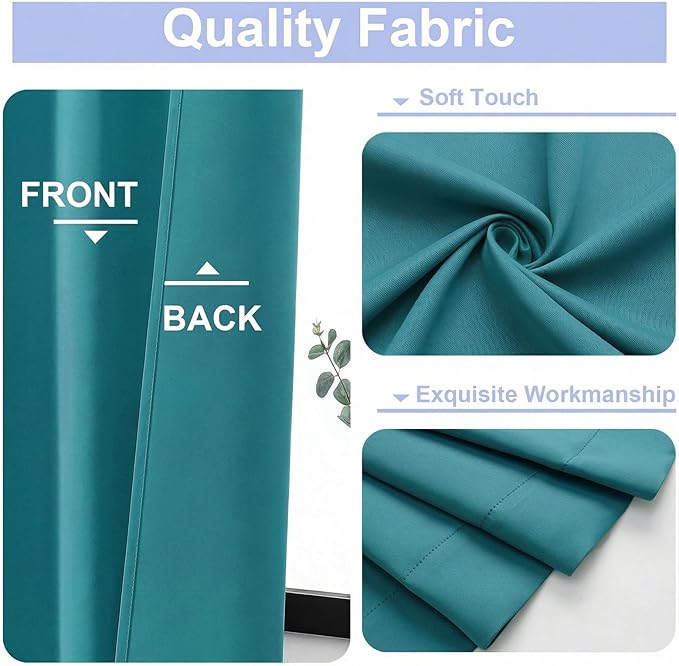 Simplebrand Ava Teal Short Blackout Curtains for Bedroom 45 Inches Long 2 Panels Set, Solid Thermal Insulated, Energy Saving Window Treatment Curtains Blackout Drapes, W40 x L45 Inch