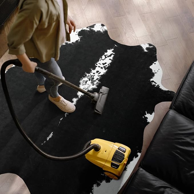 AROGAN Faux Cow Hide Rug, Premium Cow Print Rug Animal Area Rug for Western Decor, Cowhide for Bedroom, Living Room, Cute Decor Black and White, 6.2 x 7 Feet