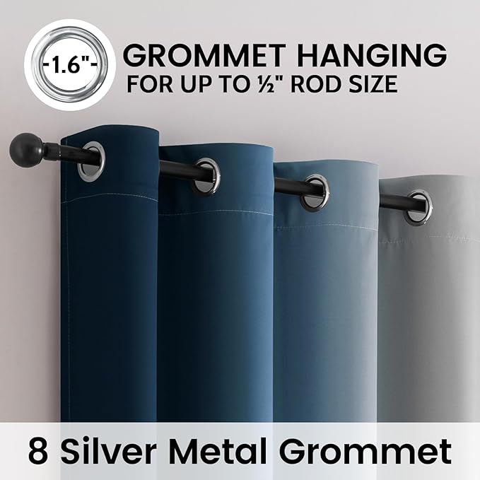 SimpleHome Blue Ombre 100% Blackout Curtains for Bedroom 90 Inches Long, Room Darkening Thermal Insulated Grommet Curtains for Living Room, 2 Panels, 52x90 inches Length