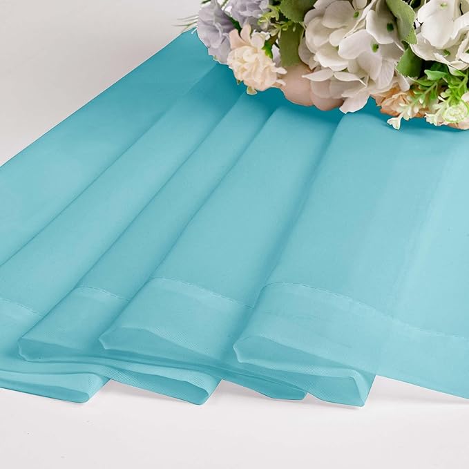 OWENIE Short Aqua Sheer Curtains 30 Inch Length 2 Panels Set, Kitchen Curtains Tiers Light Filtering Rod Pocket Cafe Curtain for Basement Bathroom Small Half Window, 42" W x 30" L, Aqua