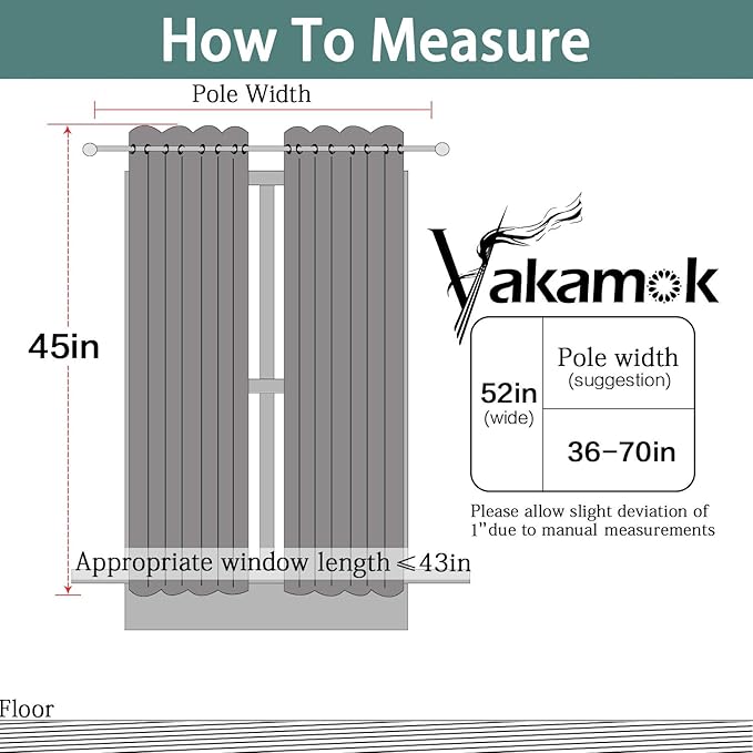 Yakamok Aqua Blackout Curtains, Thermal Insulated Light Blocking Blackout Drapes for Living Room(52Wx45L,2 Panels)