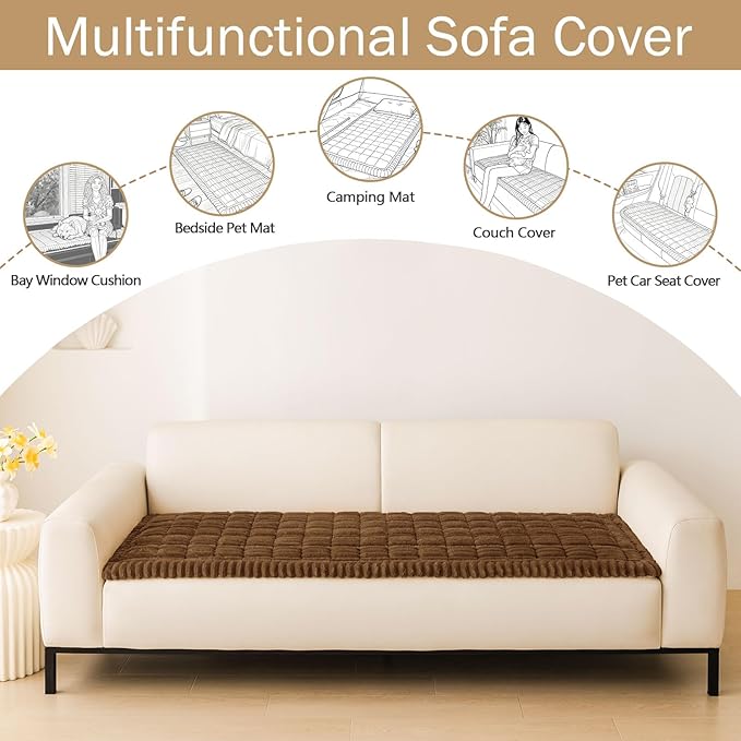 hyha Couch Covers for Dogs Washable, Non Slip Plush Dog Sofa Protectors, Fuzzy Pet Couch Covers for 3 Cushion Sofa Pet Friendly (Brown, 27.6" x 82.7")