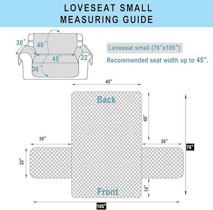 Reversible Loveseat Sofa Covers Couch Cover Furniture Protector(Loveseat Small,Dark Blue/Light Grey)