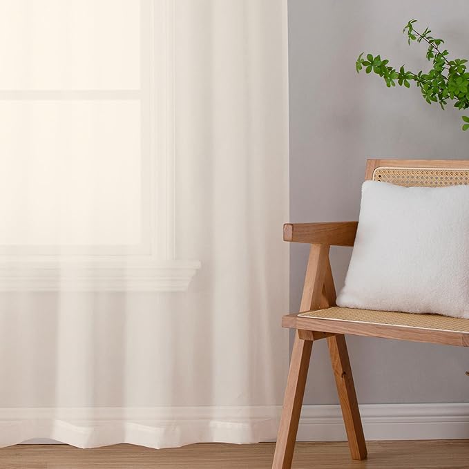 Chyhomenyc Cream Sheer Curtains 72 Inch Length 2 Panels, Light Filtering Top Dual Rod Pocket Voile Window Curtain Drapes for French Door, Bedroom Living and Children Room, Each 42W x 72L