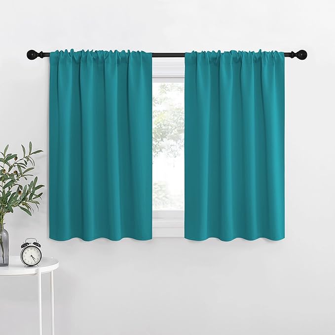 NICETOWN Blackout Curtains for RV Windows, Peacock Blue, 29" by 20", 2 Panels, Room Darkening Window Curtain Panels, Easy-Care Solid Thermal Insulated Draperies/Drapes for Daughter Room