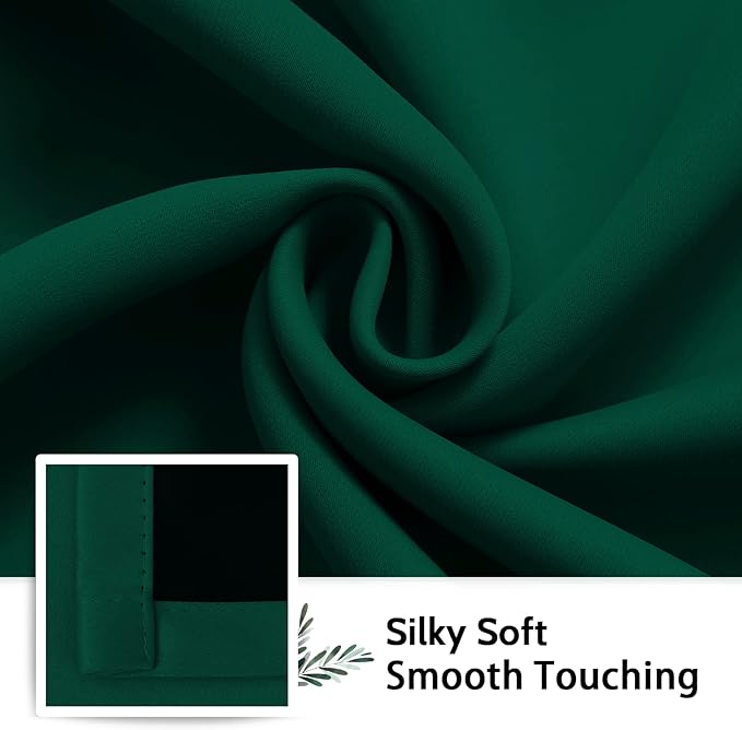 SimpleHome 100% Blackout Curtains for Bedroom,Thermal Insulated Dark Green Grommet Window Drapes Room Darkening Curtains for Living Room with Black Back,52 x 45 Inch,2 Panels