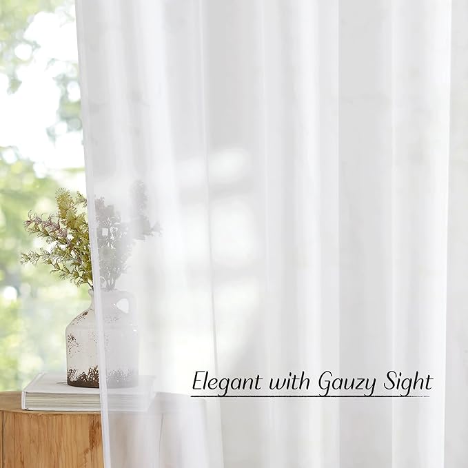 NICETOWN White Sheer Curtains & Drapes 96 inches Long for Living Room - Grommet Top Solid Lightweight & Airy Gauzy Window Treatments with Light Filtering for Bedroom, 2 Panels, W54 x L96