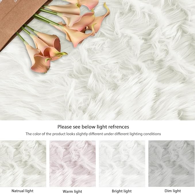 ORINOVA White Rugs for Living Room 6x9 Area Rugs for Bedroom Large Washable Faux Sheepskin Fluffy Fur Rug Nursery Rugs Room Décor