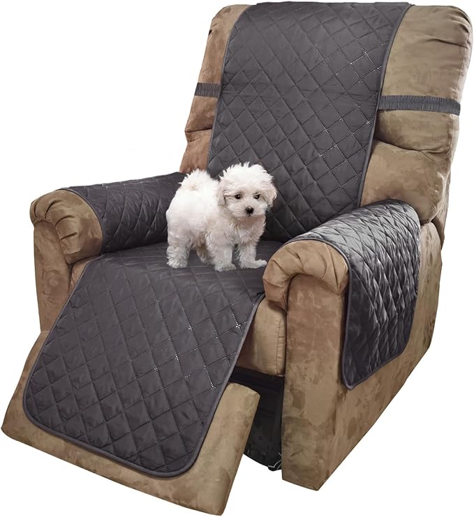 U-NICE HOME Recliner Chair Covers Reversible Quilted Water Repellent Pet Protectors with Elastic Straps (23''Recliner Small, Dark Grey/Light Grey)