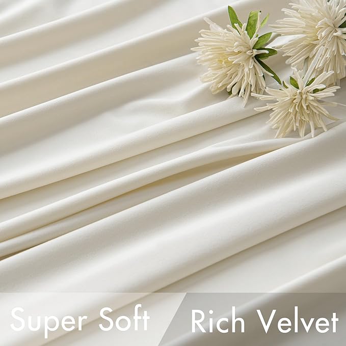 MIULEE Velvet Curtains 108 inches - Luxury Curtains for Bedroom Living Room Thermal Insulated Super Soft Room Darkening Window Drapes Rod Pocket & Back Tab, Ivory, W52 x L108 inches, 2 Panels
