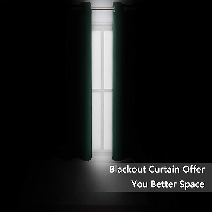LEMOMO Dark Green Thermal Blackout Curtains/42 x 72 Inch/Set of 2 Panels Room Darkening Curtains for Bedroom