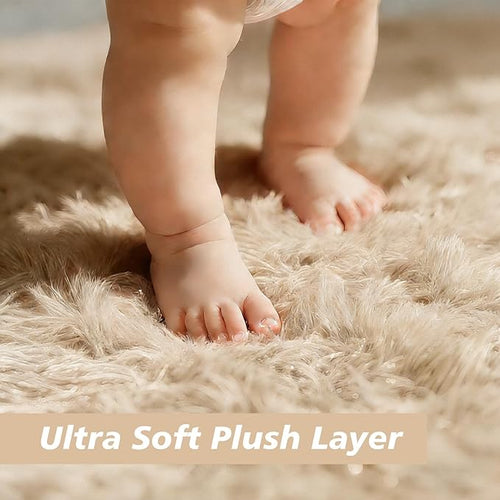 9x12 Fluffy Area Rugs for Living Room,Large Fuzzy Shag Area Rug for Bedroom,Beige Soft Non-Shedding Indoor Plush Carpet for Kids Bedroom Nursery Home Decor