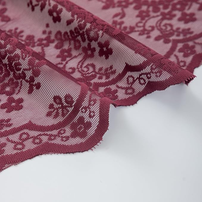 YJ YANJUN Vintage Lace Curtains 108 Inches Long-Victorian Floral Pattern Burgundy Red Sheer Curtain Panels for Living Room Bedroom Farmhouse Wine Winter Voile Window Drapes 52" W x 108" L 2 Panels