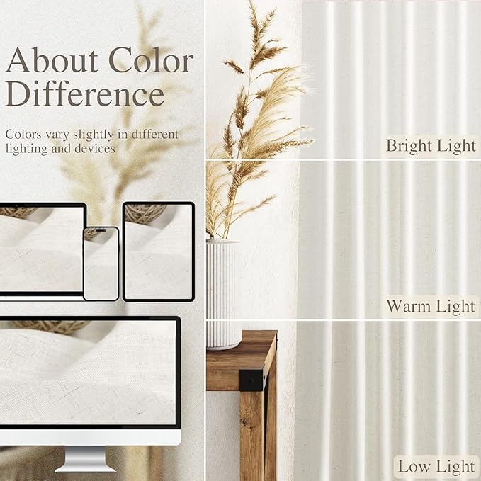 Nanspring Beige White Cafe Curtains 40 Inch Length for Kitchen Small Window Linen Blend Semi Sheer Curtain with Back Tab and Rod Pocket Front Door Drapes for Bedroom 2 Panels Set 40 X 40 Inch