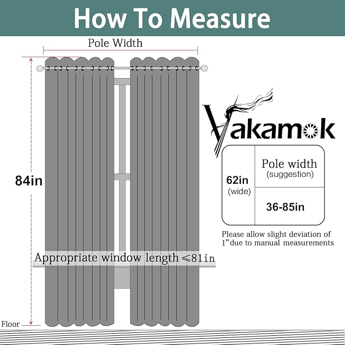 Yakamok 84 Inch Length Blackout Curtains for Bedroom, Room Darkening Thermal Insulated Solid Grommet Panels for Living Room(62Wx84L, Black, 2 Panels)