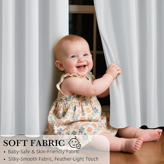 RYB HOME White 100% Blackout Curtains, Short Thermal Insulated Heat & UV Blocking Total Room Darkening Privacy Drapes for Small Window, Width 42 by Length 36, White, 2 Panels