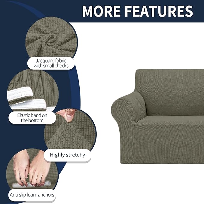 Cupuamon 2026 New Stretch Loveseat Sofa Slipcovers Couch Cover for 2 Cushion Furniture Protector Sofa Covers with Elastic Bottom Jacquard Fabric Small Checks for Pets, Kids - Khaki