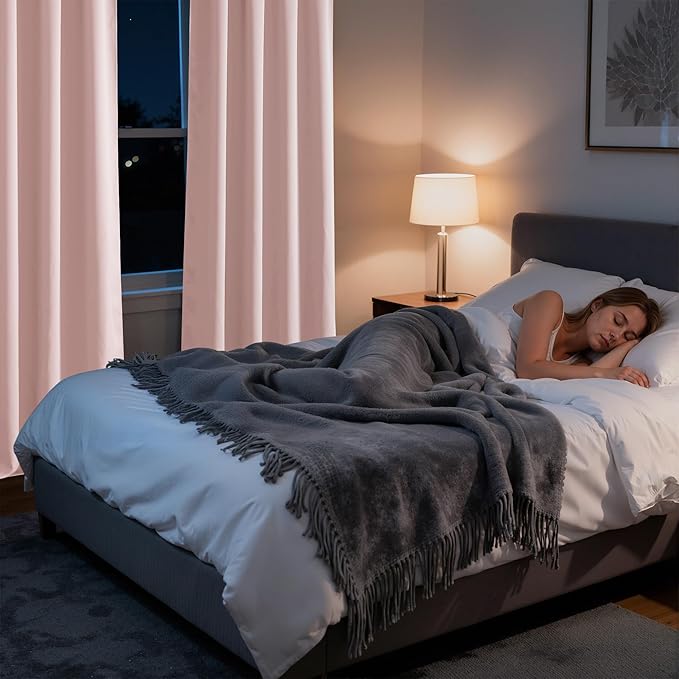 RYB HOME Bedroom Blackout Curtains 80 inches Long, 100% Blackout Thermal Insulated Noise Reducing Curtains for Living Room Nursury, 34 inches Wide by 80 inches Long, Baby Pink