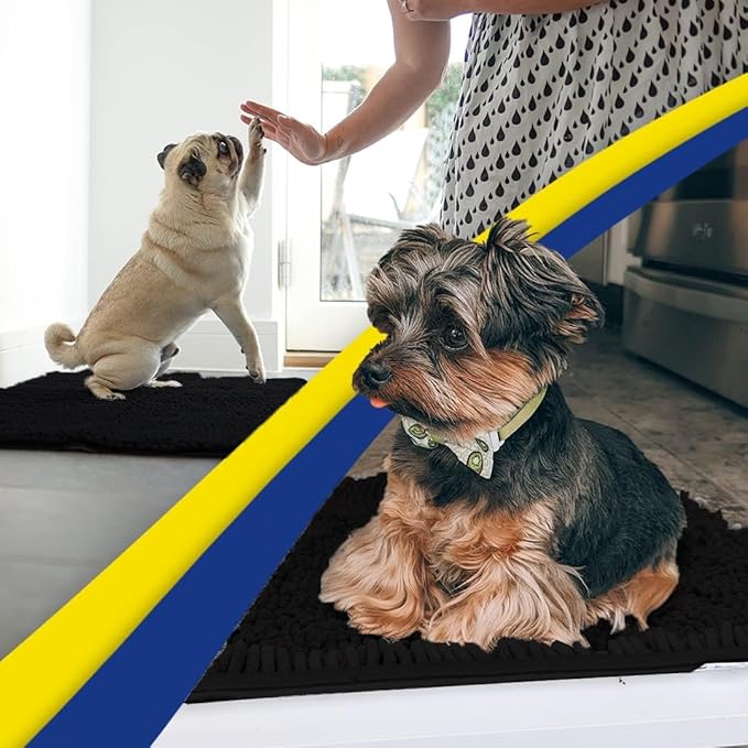 Muddy Mat® | Super Absorbent Door Mat Indoor, Microfiber Quick Dry Chenille Entryway Rug, Non-Slip Front Door Mat, Indoor Mats for Entryway, Machine Washable Pet Rug, Black 3ft x 8ft