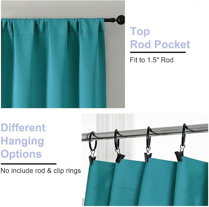 Simplebrand Ava Teal Blackout Curtains for Bedroom 96 Inches Long 2 Panels, Solid Thermal Insulated, Energy Saving Nursery Window Treatment Curtains Blackout Drapes, W40 x L96 Inch, Teal