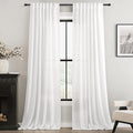 White Curtains 96 inches Long 2 Panels Back Tab Light Filtering Cotton Textured Curtain Modern Farmhouse Coastal Decor Off White Linen Drapes 96 inch Length for Patio Sliding Door Office Bedroom