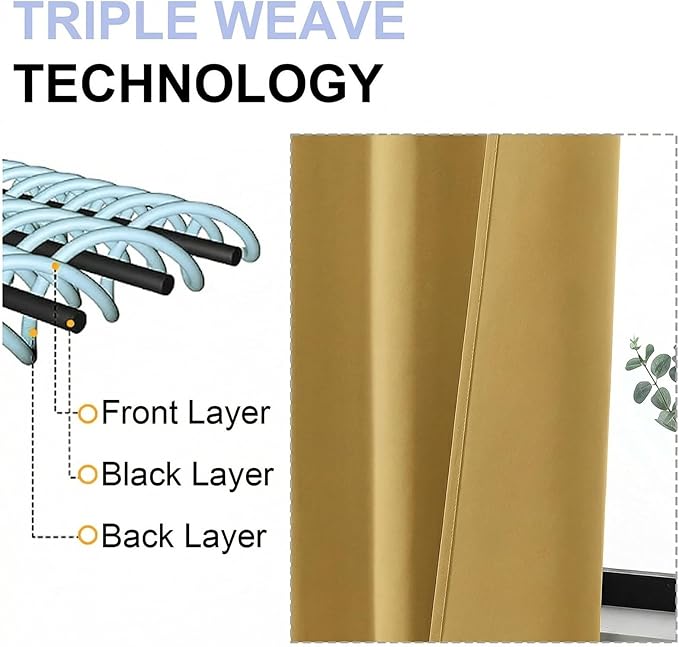 Simplebrand Ava Bright Gold Short 36 Inches Blackout Curtain 2 Panels Set, Half Window Rod Pocket Privacy Curtain Tiers for Kitchen, Curtains Blackout for Bathroom Shades, W40 x L36 Inch, Bright Gold