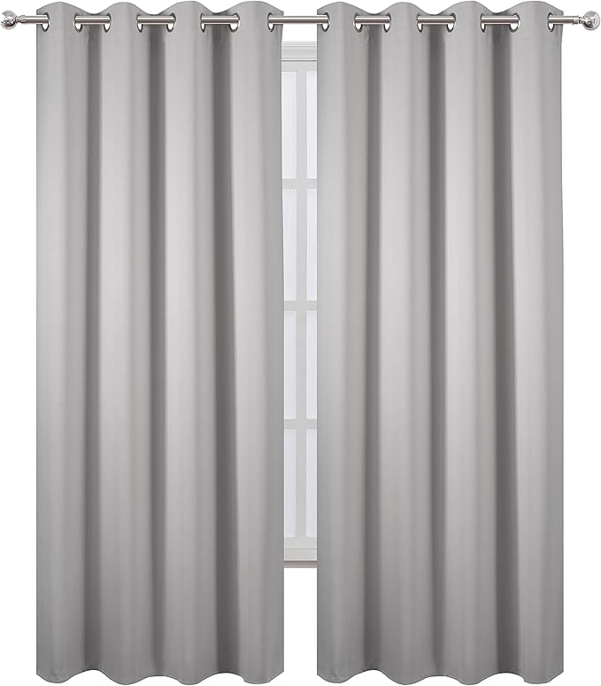 LEMOMO Blackout Curtains 66 x 84 inch/Light Grey Curtains Set of 2 Panels/Thermal Insulated Room Darkening Bedroom Curtains