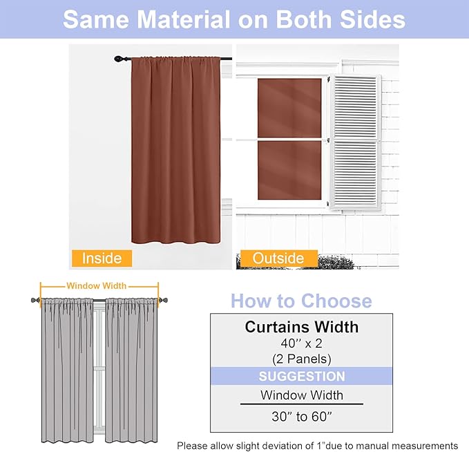 Simplebrand Ava Terracotta Short Blackout Curtains for Bedroom 54 Inches Long 2 Panels Set, Solid Thermal Insulated, Energy Saving Window Treatment Curtains Blackout Drapes, W40 x L54 Inch, Terracotta