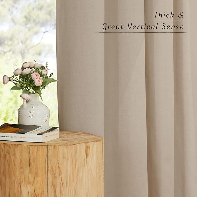 NICETOWN Flax Taupe Linen Curtains for Room Divider, Grommet Top Thick Flax Semi Sheer Vertical Drapes Privacy Assured with Light Filtering for Sliding Glass Door, W68 x L84, 2 Pieces