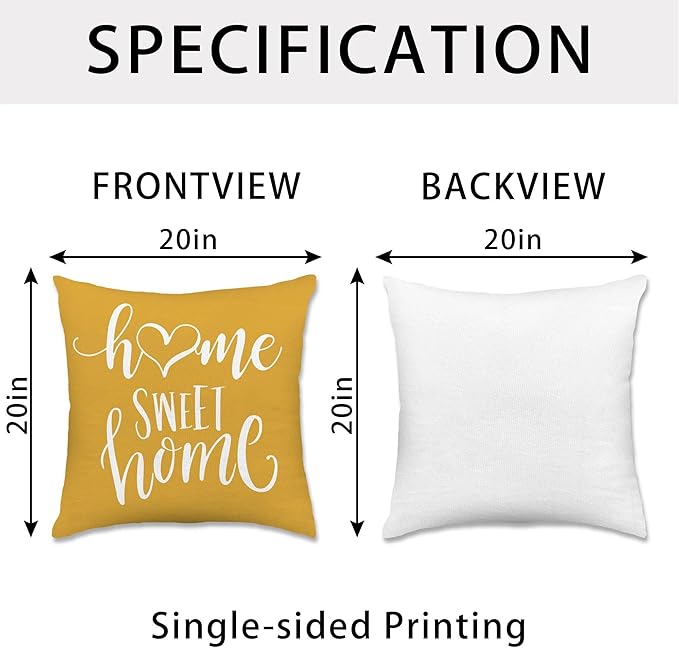 Hexagram Geometric Yellow Pillow Covers 20x20 Set of 4, Decorative Outdoor Boho Modern Throw Pillow Covers, Home Sweet Home Farmhouse Cushion Case for Couch Sofa Bedroom Indoor Decor(No Insert)