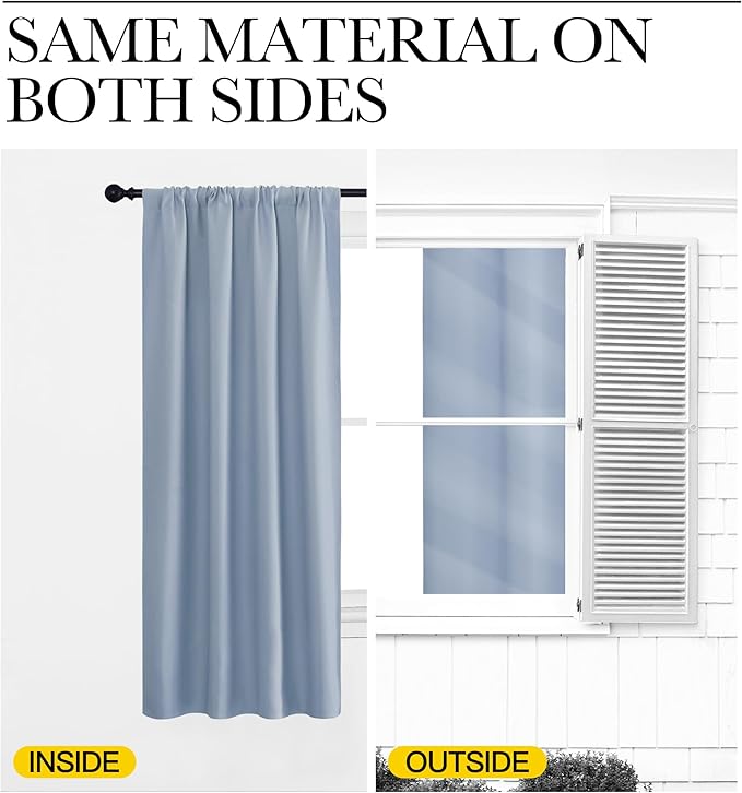 NICETOWN Window Curtains Blackout Drapes, Vintage Blue, 1 Pair, 52 by 84-Inch, Thermal Insulated Solid Rod Pocket Blackout Curtains/Draperies for Living Room
