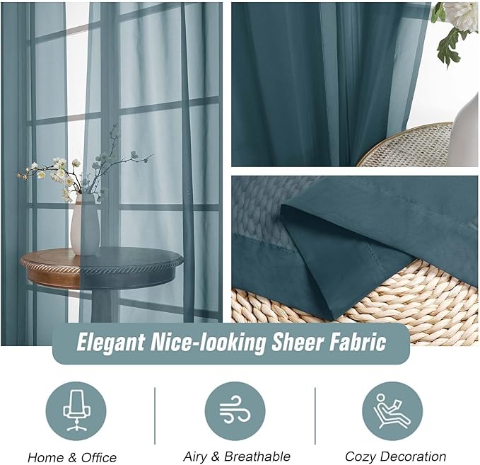 Dusty Blue Sheer Curtains 84 Inches Long 2 Panels, Elegant Airy Transparent Light Filtering Window Curtains, Window Drapes for Living Room Bedroom, Top Dual Rod Pocket Design, 2x42Wx84L Inches