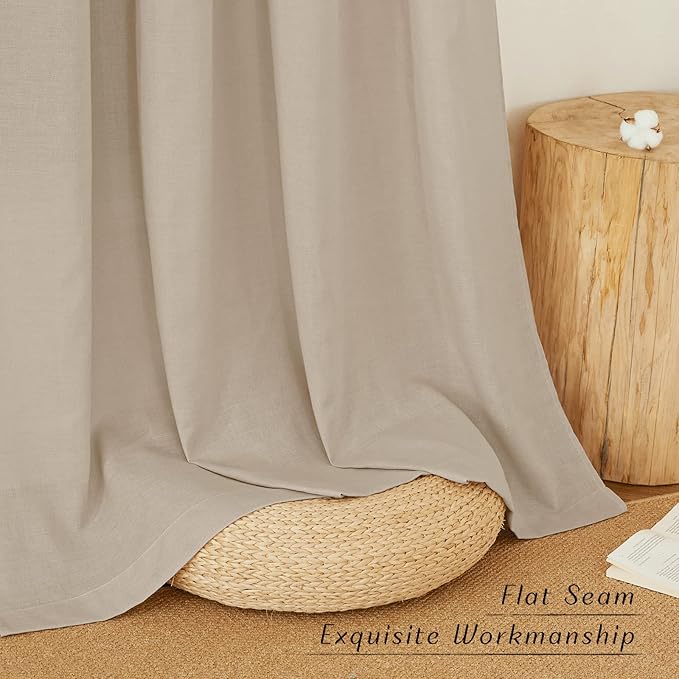 NICETOWN Linen 78 inch Curtains for Kitchen Window, Grommet Thick Flax Linen Taupe Small Window Treatments Privacy Assured with Light Filtering for Cafe/Kids Room, W68 x L78, 2 Panels