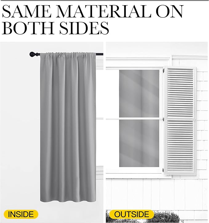 NICETOWN Living Room Curtains for Window - Energy Efficient & Noise Reducing Thermal Insulated Rod Pocket Blackout Drapes/Draperies for Living Room (Silver Grey, 2 Panels, W52 inches x L95 inches)