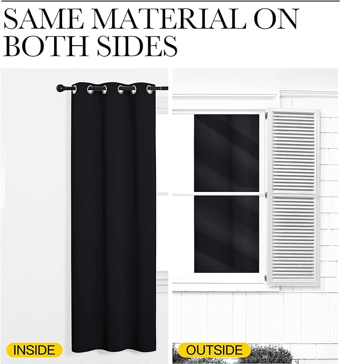 NICETOWN Patio Blackout Long Curtain Shades, 2 Panels, 55 inches x 120 inches, Black, Summer Home Decoration Thermal Insulated Grommet Blackout Draperies/Drapes for Kitchen